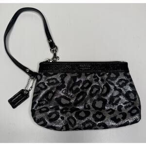 Coach Ocelot Wristlet Mini Black Metallic Leopard Print Fabric Zip Top Lined Bag
